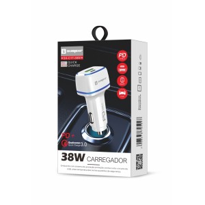 (SX-C17-38W) Carregador Veicular PD com 2 USB - [Caixa com 200 peças]